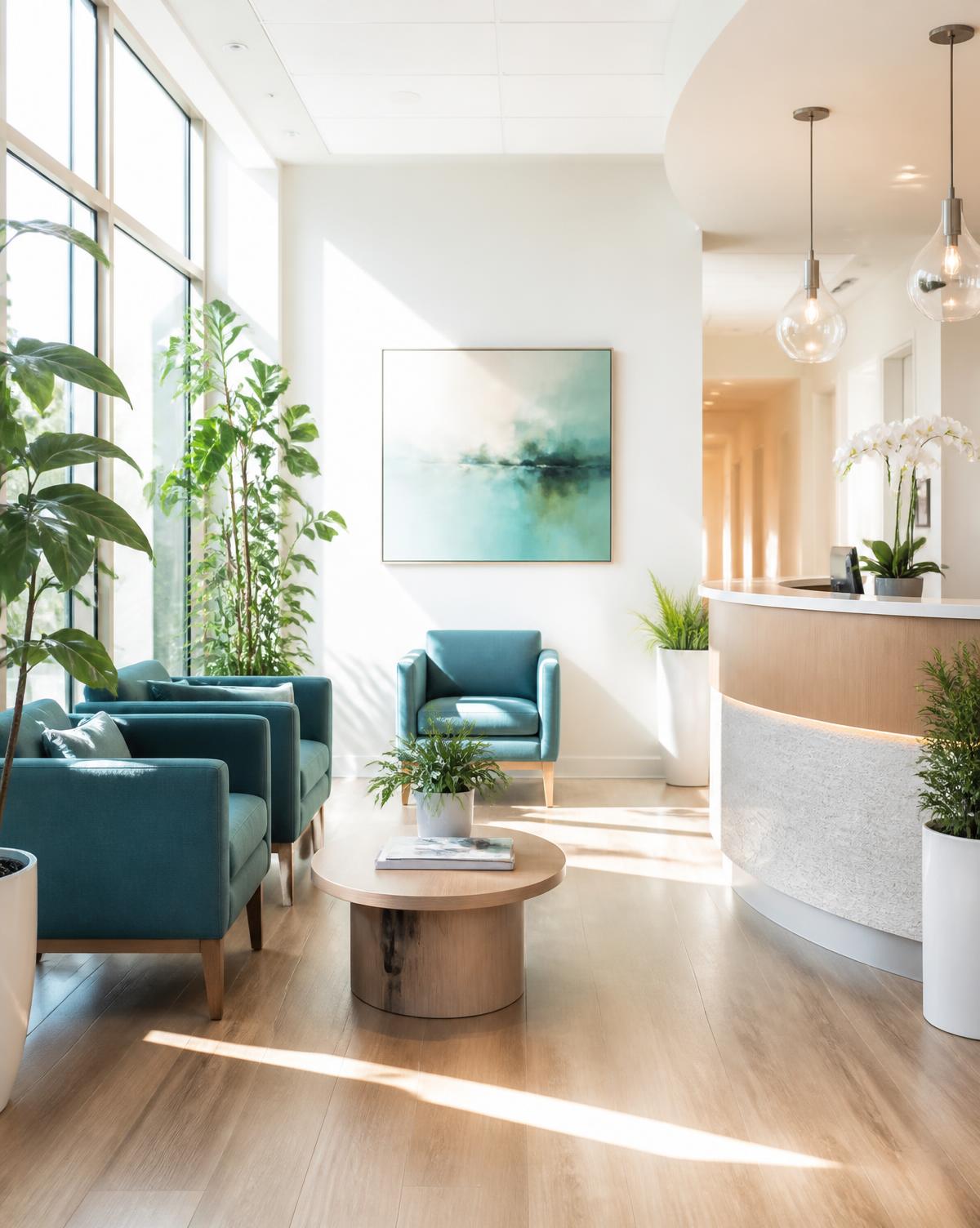 Bright modern weight loss clinic reception and waiting area
