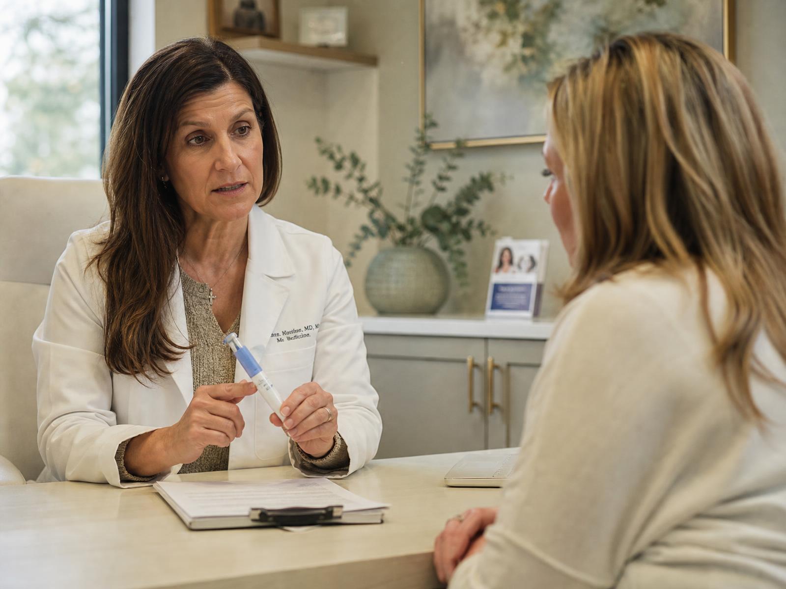 Physician reviewing a GLP-1 treatment plan with a patient in a Tupelo weight loss clinic